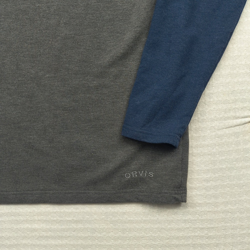 Orvis Mens Large Gray Blue Raglan Long Sleeve Crew Neck T-Shirt 1225440 Stretch - Picture 8 of 11